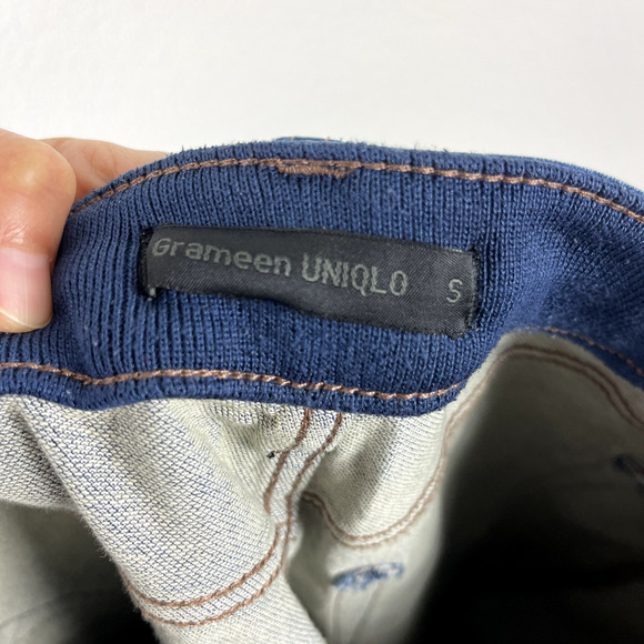 Uniqlo Grameen Jeans Womens Blue Small Medium Wash Tapered Stretchy Whiskering - Picture 11 of 13